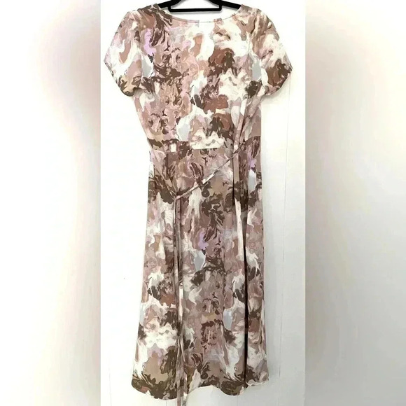Halogen Short Sleeve Wrap Midi Dress - Beige- Purple Wax Paint - Picture 2 of 2